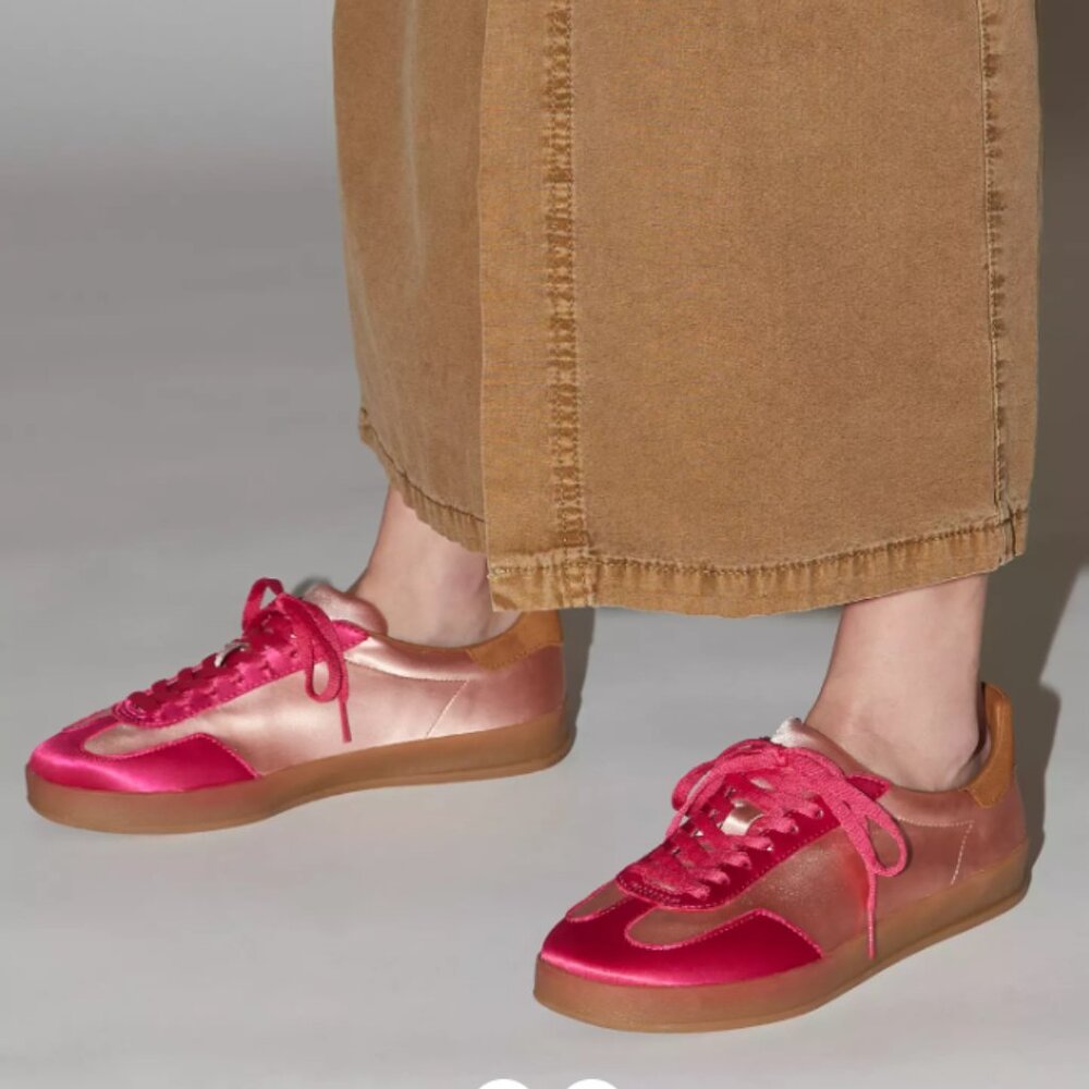 PLAY by JEFFERY CAMPBELL I Pink & Brown Satin & Suede "Keyes" Sneakers Shoes, 8 - Picture 3 of 16